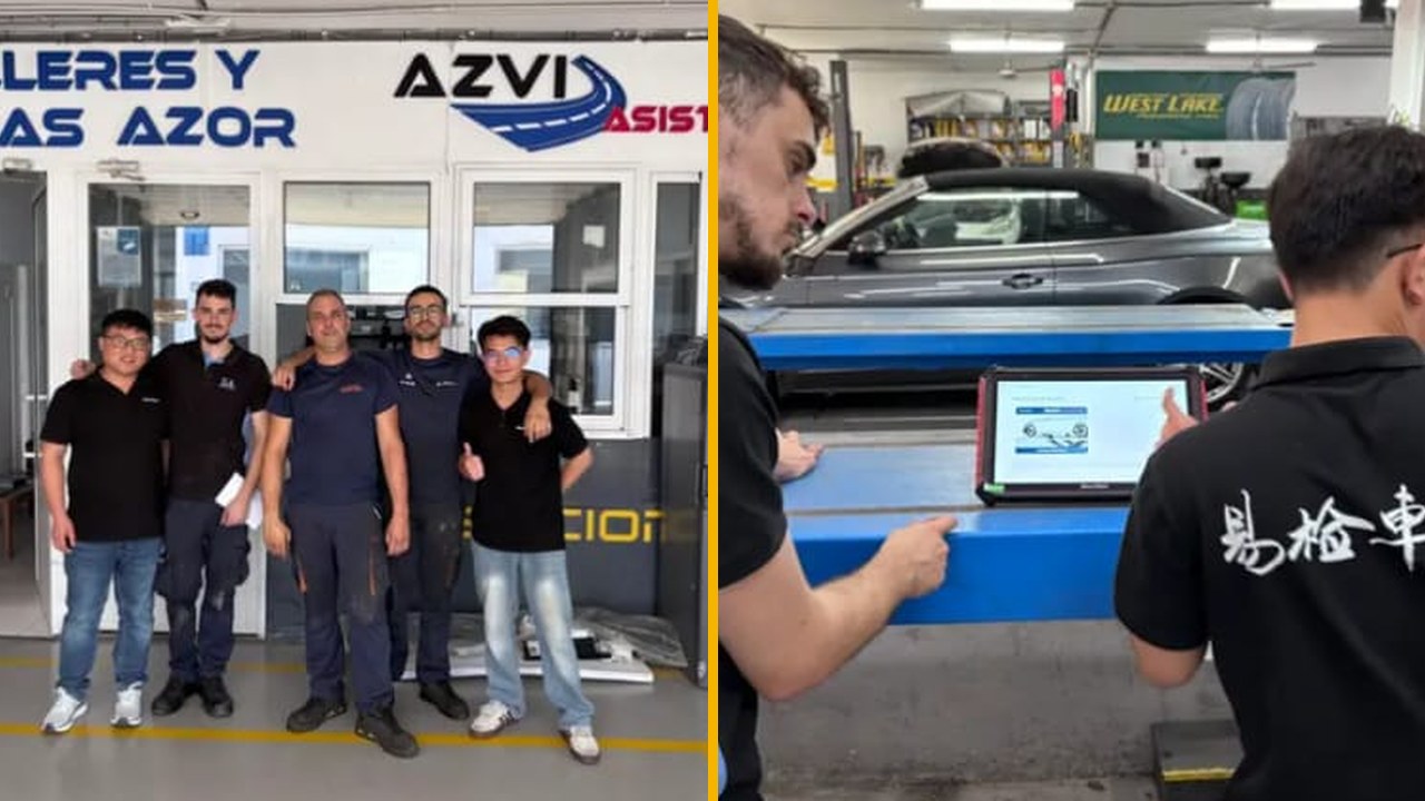 Instalación y formación del alineador 3D SmartSafe WA613 en un taller de Mojácar, equipo de SmartSafe y Equipatec